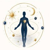 Illustration : silhouette entourée de symboles célestes évoquant le thème astral